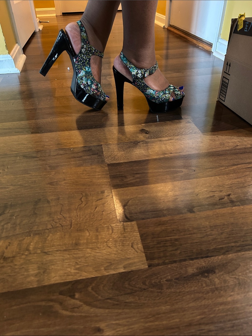 Material Girl Floral Multicolor Crisscross Slingback Heels